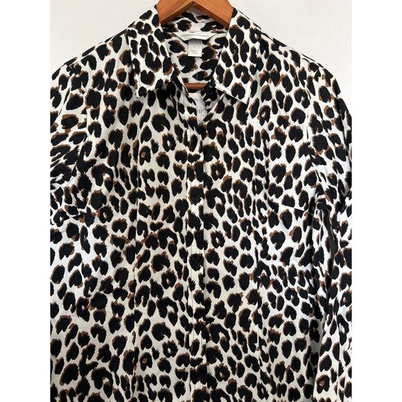 Christopher & Banks Blouse Long Sleeve Animal Print Button Down Top Small - Picture 2 of 10